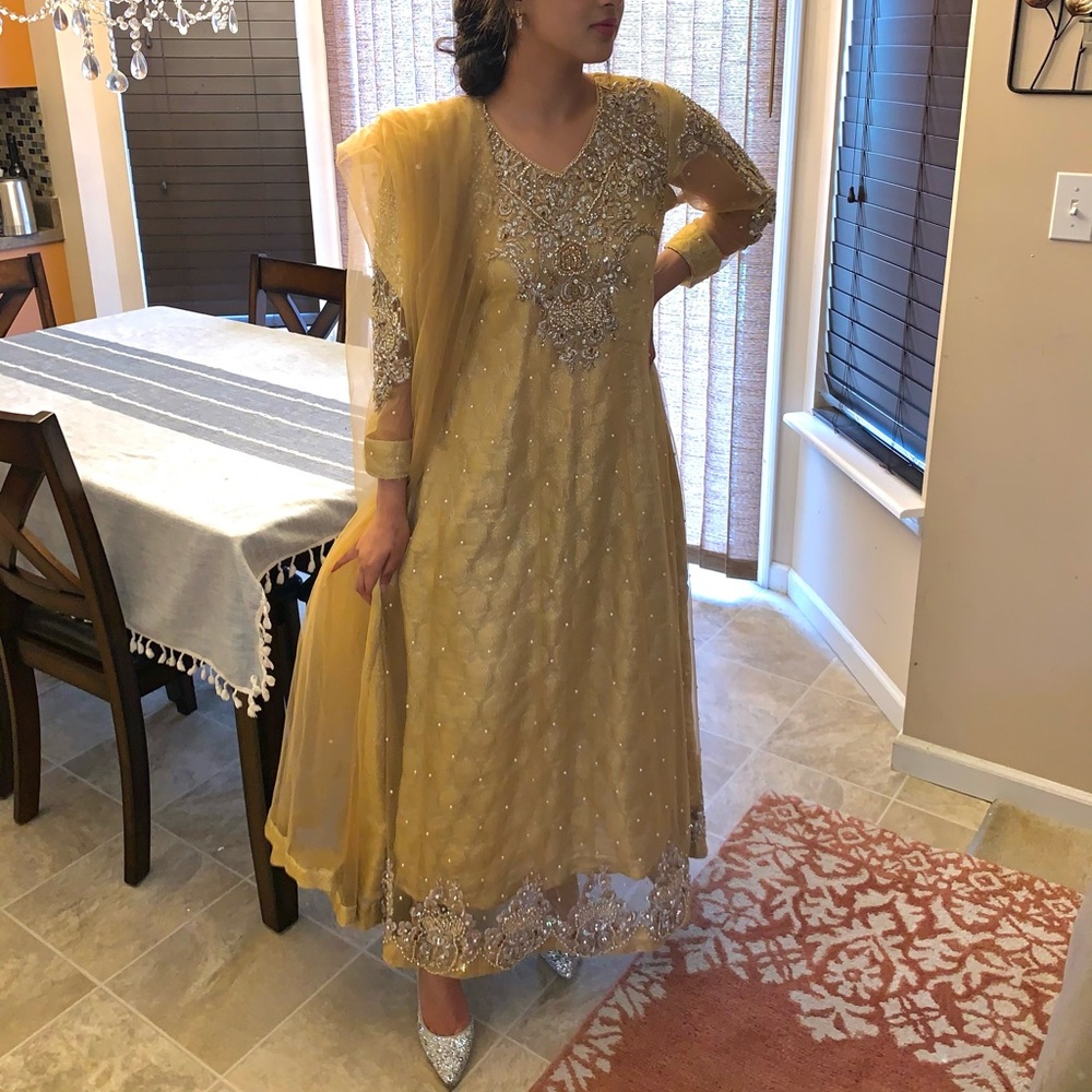 Gold embellished Shalwar kameez dress (handmade)